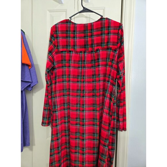 Red Plaid Long Sleeve Nightgown With Lace Accent By Secret Treasures L (12-14) P - Picture 2 of 4
